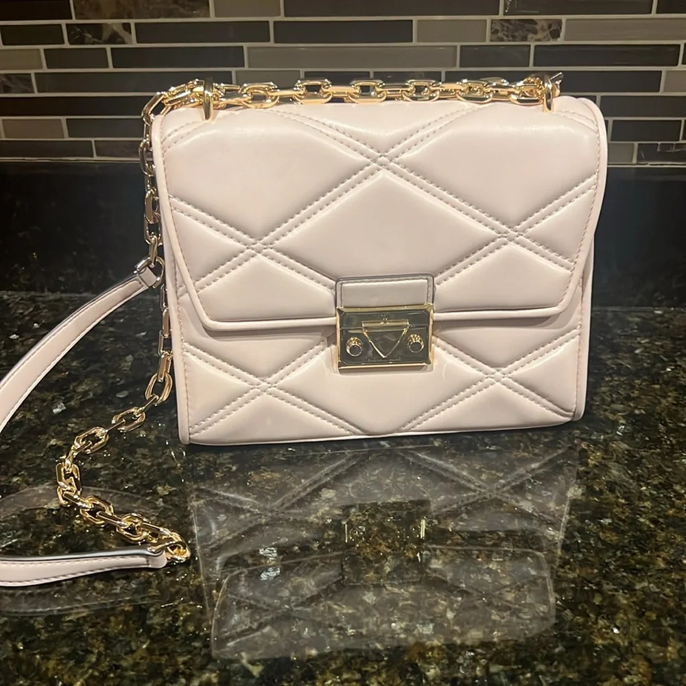 Michael Kors Serena Powder Blush Quilted Med Flap Crossbody Bag